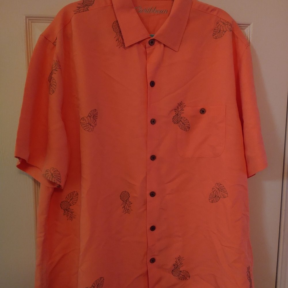 Caribbean Pineapple Print Rayon Polyester Button-Up Hawaiian Shirt Men's sz XL - Picture 3 of 8
